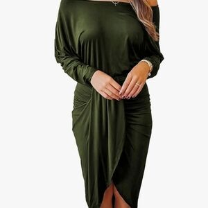 PRETTYGARDEN Dark Green Off-Shoulder Dress